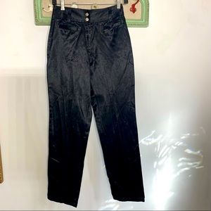 Vintage express Bleus black satin high rise 3/4 women’s chic pants solid small